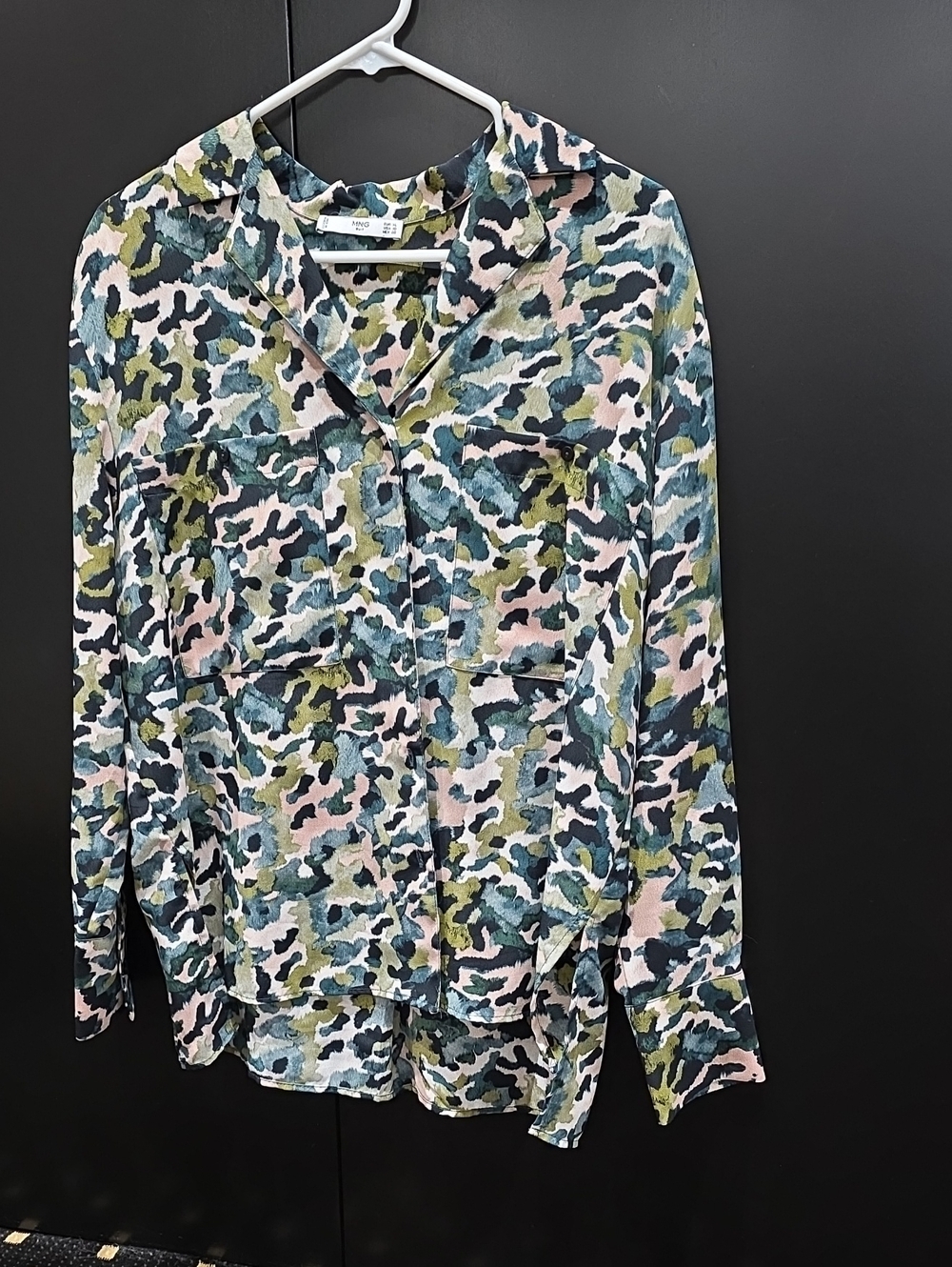 Mango Multicolor Camouflage Print Button-Up Blouse